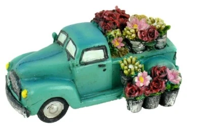 Caminhão turquesa vintage com flores MI 56168 miniatura jardim de fadas - Imagem 1 de 4