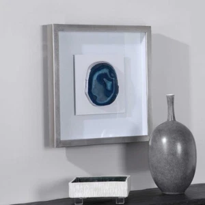MODERN KALIA XXL 20" BLUE AGATE STONE SHADOW BOX WALL ART UTTERMOST 04226 - Picture 1 of 6