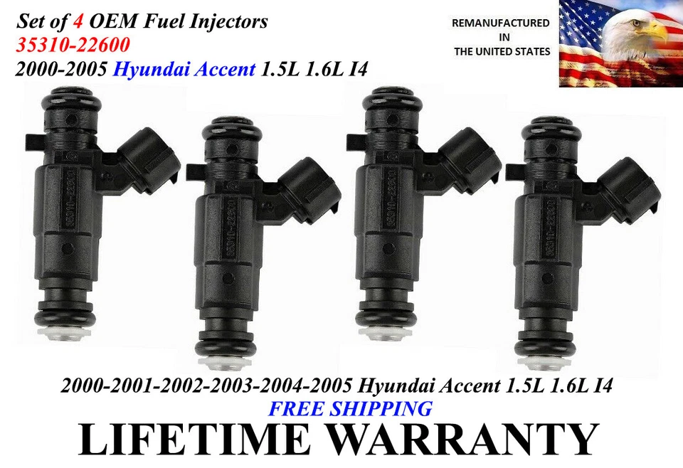 Juego de 4 inyectores de combustible originales OEM para Hyundai Accent 2000-2005 1,5 L 1,6 L I4 Foto 1 de 1