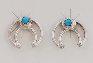 Native American Navajo Handmade Sterling Silver with Turquoise Naja Earrings - Picture 1 of 1