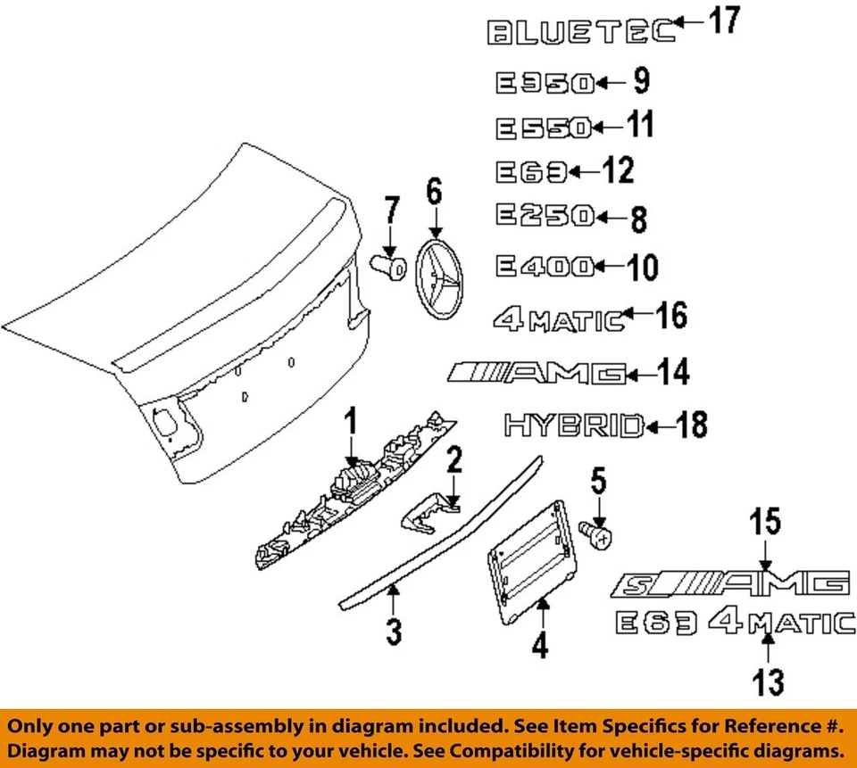 Placa de identificación exterior tapa maletero MERCEDES OEM 14-16 E250 2128177715 Foto 1 de 1