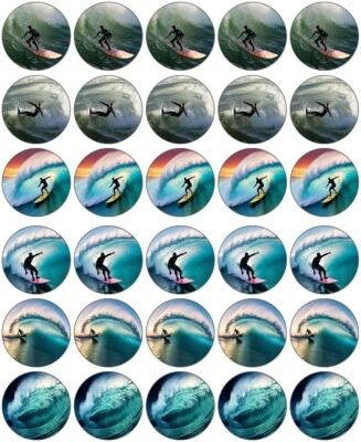 Surfing Cupcake Toppers Edible Icing Wafer Decor Birthday Party Sport Water Wave - Image 1 of 4