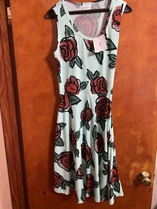 LulaRoe Nicki Turquoise Red Roses Swing Dress Size Large NWT - Picture 1 of 2