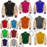 Varsity Letterman Baseball Bomber Red Wool Genuine Cream Leather Sleeves Jackets