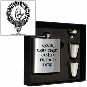 Art Pewter Lamont Clan Crest 6oz Hip Flask Box Set (S) HF6 S-C40 Scottish - Picture 1 of 2