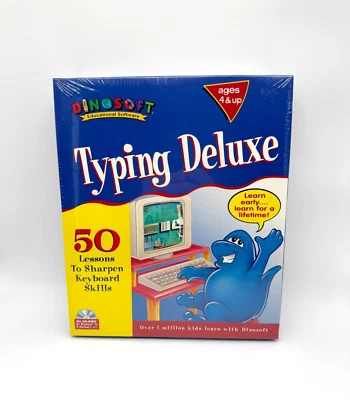 Vintage Big Box PC Typing Deluxe NEW SEALED Dinosoft Windows 95 & 3.1 Kids 90s - Image 1 of 4