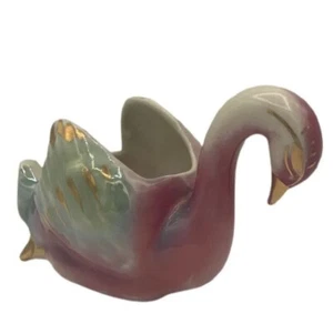 Swan Pink Gold Lusterware Ceramic Planter Figurine MCM Hollywood Regency vintage - Picture 1 of 7