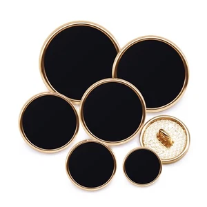Metal Alloy Shank Buttons 36 Pieces Mixed 6 Sizes Gold Black for Sewing - Picture 1 of 8