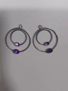 Genuine Pandora Amethyst Double Hoop Silver Compose Earrings 290606AM Retired - Picture 1 of 3