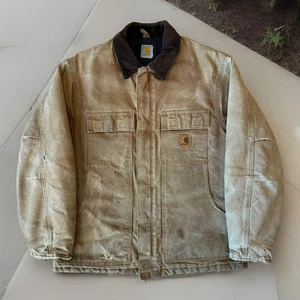 Vintage Carhartt Arctic Jacket 2XL Brown Workwear Full Zip Canvas Distressed - Picture 1 of 9