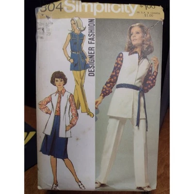 Vintage Simplicity Pattern 9304 Misses' Vest, Skirt, Blouse & Pants (1971) - Image 1 of 2