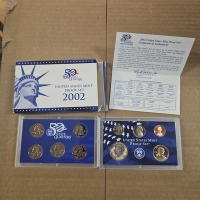 2002 UNITED STATES Mint PROOF 10 Coin Set Original Box Certificate Authenticity - Image 1 of 2