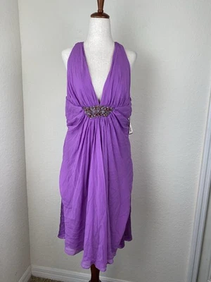 Marc Bouwer 12 Purple Silk Embellished Halter Mini Dress Evening Fairy Y2K Glam - Image 1 of 4