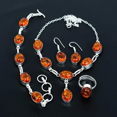Increíble conjunto de joyas de regalo de piedras preciosas ovaladas de plata de ley 925 ámbar amarillo AAB 1011 Foto 1 de 4