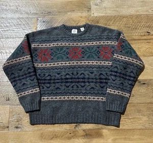 Vintage GAP Shetland Wool Nordic Pattern Sweater Grey Multicolor Mens XL - Picture 1 of 4