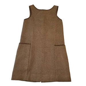Size 6X RALPH LAUREN Brown Tweed Sleeveless  Leather Trimmed Shift Jumper Dress - Picture 1 of 8