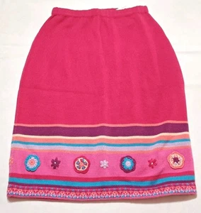 Hanna Andersson Long Sweater Knit Skirt Hot Pink W/ Flowers Sz 9-11 Years (140) - Picture 1 of 3