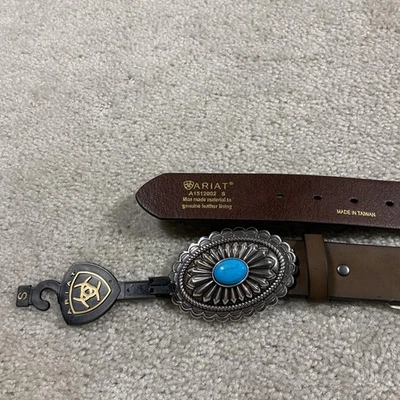 Ariat Belt Womens S Brown Concho Turquoise Buckle Western Rodeo Style - Image 1 of 3
