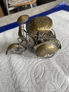 Vintage Asian Brass Rickshaw Miniature Desk Decor Handmade Indonesia GAJABARU - Picture 1 of 9