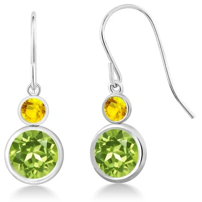 Gancho de plata de ley 925 peridoto y zafiro amarillo alambre de oreja de pez francés Foto 1 de 3