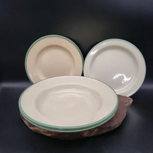 Vintage Kockums Sweden Enamelware Set 3 Bowls & 3 Plates Green Rim Scandinavian - Picture 1 of 19