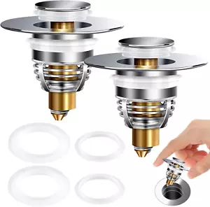 2 Pack Universal Bathroom Sink Stopper, Strainer for 1.1-1.5 Inch Bullet Core Pu - Picture 1 of 12