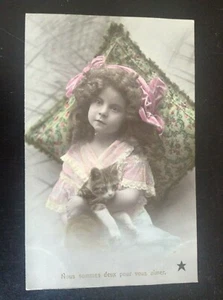 Carte postale fantaisie chat Fillette enfant jeune fille - Picture 1 of 2