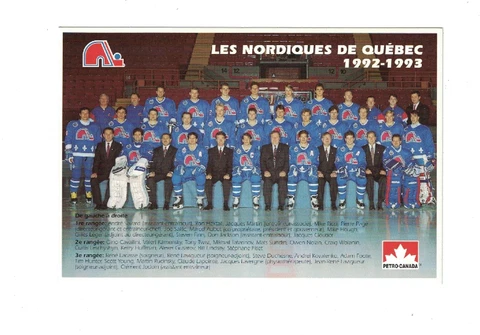 Quebec Nordiques 1992-93 Team Photo Postcard Size Photo Joe Sakic Mats Sundin Cover