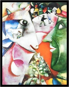 Marc Chagall Poster Kunstdruck Bild im Alu Rahmen I and the Village 80x60cm - Bild 1 von 1