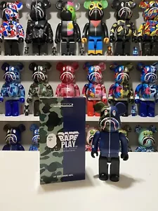 Bape 1st Camo Shark 400% Navy Blue Bearbrick A Bathing Ape Be@rbrick - Picture 1 of 4