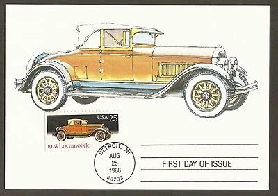 #2381 25c Classic Cars -'28 Locomobile - FDC USPS Maxi-Card - Image 1 of 2