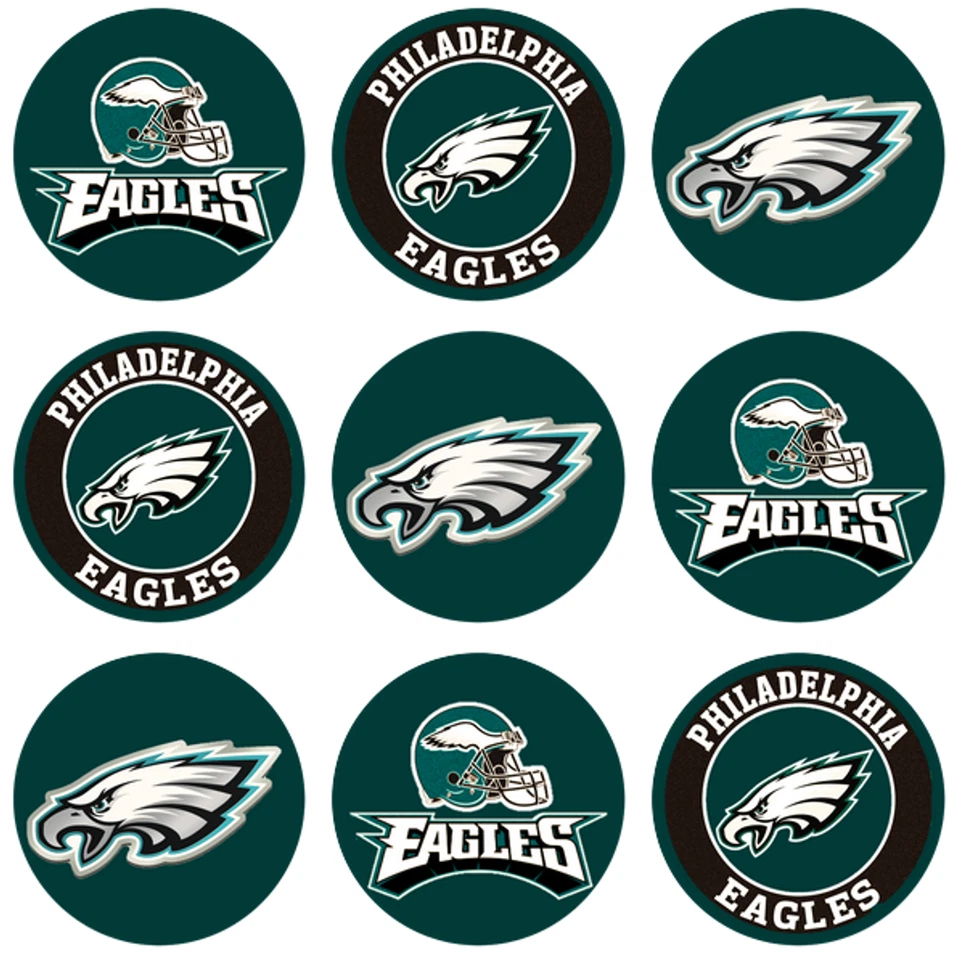 Toppers de imágenes comestibles de Philadelphia Eagles. Pegatinas precortadas redondas comestibles. Foto 1 de 1