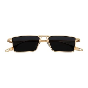 ZUIKO - Small Retro 90s Fashion Metal Rectangle Sunglasses Gold Smoke Tint - Picture 1 of 10
