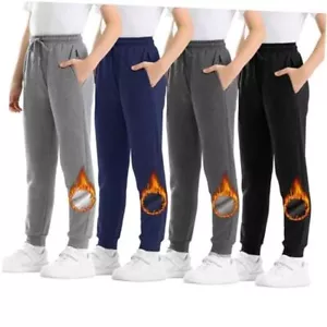 4 Pcs Boys Sweatpants Soft Fleece Lined Large Black/Charcoal/Heather Grey/Navy - Picture 1 of 7