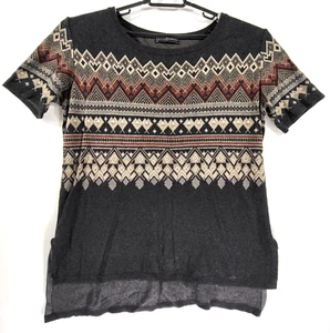Peruvian Connection Pima Cotton Sweater Medium Gray Fair Isle Short Sleeve - Picture 1 of 7