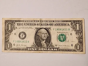2017A $1 One Dollar Bill Fancy B-DAY Serial Number F19581611B Note 1958-16-11 - Picture 1 of 8