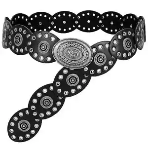 WHIPPY Women Disc Concho Leather Belt Western Wide Hollow Belt Vintage Boho Oval - Picture 1 of 6