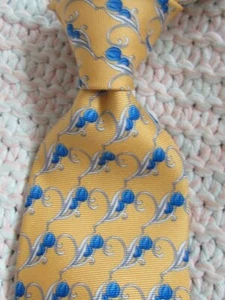 New Richel Silk Tie Spain Printed Yellow blue   Small Print  Abstract Unused - Picture 1 of 17