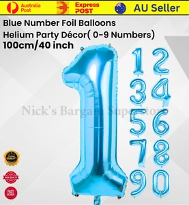 0-9 Helium Blue Foil Number Balloon for Birthday Party Decoration 100cm /40 Inch - Picture 1 of 17