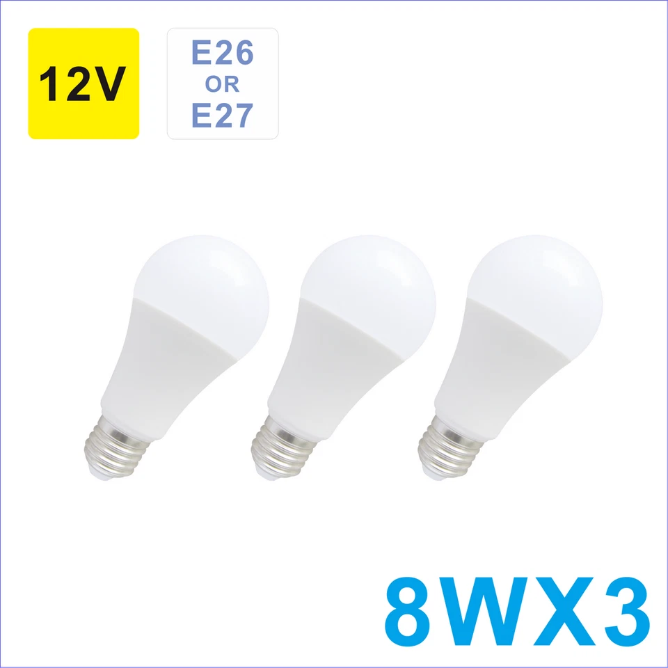 3Pack A19=A60 Led Globe Lamp E26 Base 8W 12V Cool White Energy Saving Light Bulb - Image 1 of 4