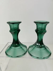 2 Vintage Green Candlestick Holders 4 1/2” - Picture 1 of 11