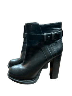 Botines Nine West Sherbert Tacón Apilado Cuero Negro Hebilla Cremallera Lateral 10 Usados en Excelente Condición Foto 1 de 4