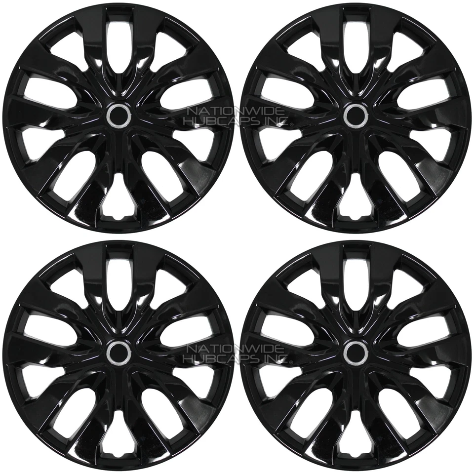 4 fits Nissan Versa 2007-2023 Black 15" Snap On Hub Caps Wheel Rim Full Covers - Image 1 of 4