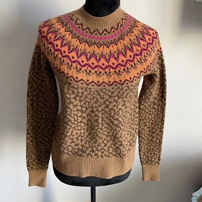 Новый без ценников коричневый шерстяной свитер с принтом гепарда Brooks Brothers Fair Isle размер XS - Изображение 1 из 4