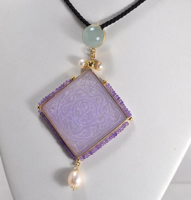 CIONDOLO  ARGENTO 925 DORATO GIADA GIADA PERLE AMETISTA RONDELLE       AGDV 0239 - Immagine 1 di 4