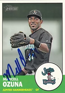 MARCELL OZUNA JUPITER HAMMERHEADS SIGNED CARD MIAMI MARLINS BRAVES CARDINALS - Picture 1 of 1
