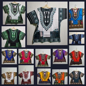 Herren Frauen afrikanisches Dashiki Top Shirt Hippie Bluse 100 % Baumwolle 2 Taschen kostenlose Größe - Bild 1 von 143