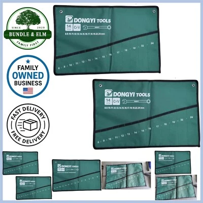 Canvas Wrench Roll Up Pouch Set 14 Pocket Tool Organizer for Metric Wrenches