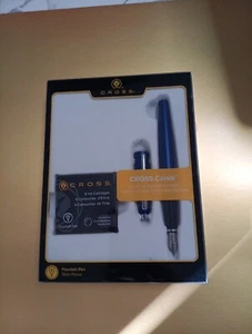 CROSS Calais Matte Blue & Chrome Fountain Pen Gift Set- 6 Black Ink Cartridges - Picture 1 of 4