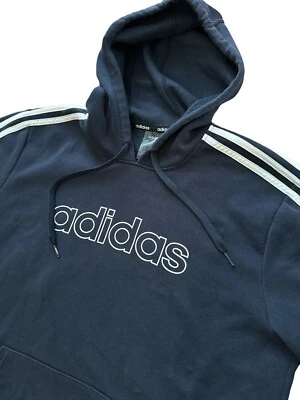 Adidas Hoodie Men’s Size Medium Navy Blue Spell Out Hooded Long Sleeve Striped - Image 1 of 4